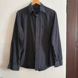 PAUL SMITH | Black and White Striped Button up Collared Shirt | Large